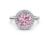 White gold Fancy Pink Round  Halo Diamond Solitaire with Pavé Band and Four-Prong Setting_29