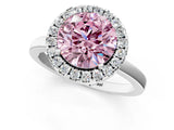 White gold Fancy Pink Round  Halo Diamond Solitaire with Pavé Band and Four-Prong Setting_30