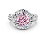White gold Fancy Pink Round  Halo Diamond Split Shank Engagement Ring with Prong Setting_111