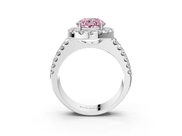 White gold Fancy Pink Round  Halo Diamond Split Shank Engagement Ring with Prong Setting