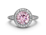 White gold Fancy Pink Round  Halo Diamond Split Shank Ring with Milgrain Detail_29