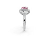 White gold Fancy Pink Round  Halo Diamond Split Shank Ring with Milgrain Detail_31