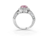 White gold Fancy Pink Round  Halo Diamond Split Shank Ring with Milgrain Detail_32