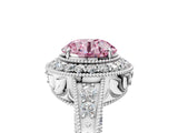 White gold Fancy Pink Round  Halo Diamond Split Shank Ring with Milgrain Detail_34