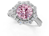 White gold Fancy Pink Round  Halo Milgrain Pave Diamond Ring with Four-Prong Setting 2