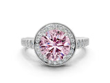 White gold Fancy Pink Round  Halo Milgrain Solitaire with Bezel Set Side Stones and Pave Band_32