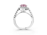 White gold Fancy Pink Round  Halo Milgrain Solitaire with Bezel Set Side Stones and Pave Band_35