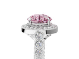 White gold Fancy Pink Round  Halo Milgrain Solitaire with Bezel Set Side Stones and Pave Band_37