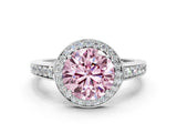 White gold Fancy Pink Round  Halo Pavé Diamond Engagement Ring with Bezel Setting_24