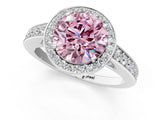 White gold Fancy Pink Round  Halo Pavé Diamond Engagement Ring with Bezel Setting_30