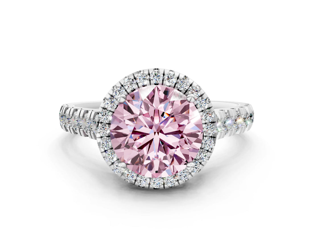 White gold Fancy Pink Round  Halo Pavé Diamond Engagement Ring with Four-Prong Setting_26