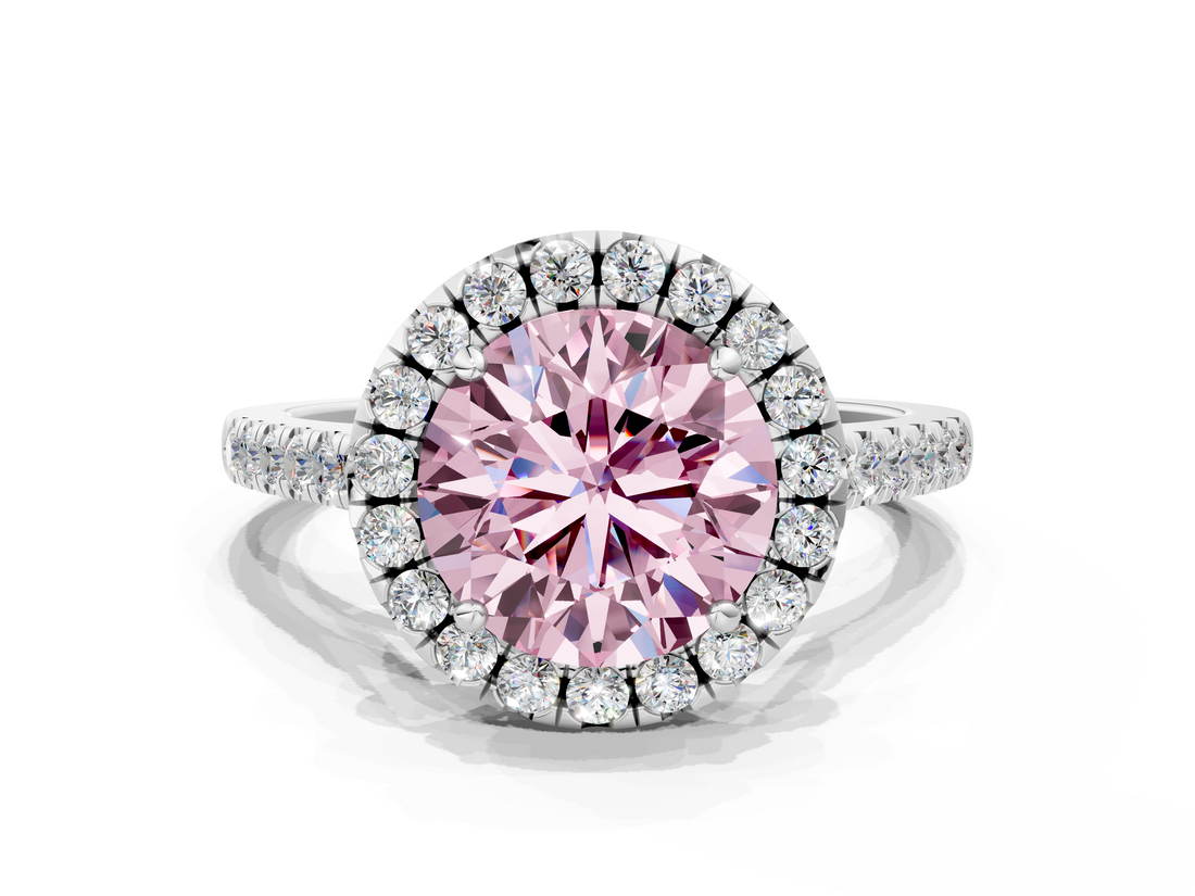White gold Fancy Pink Round  Halo Pavé Diamond Engagement Ring with Four-Prong Setting_3