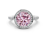 White gold Fancy Pink Round  Halo Pave Band Solitaire Ring with Prong Setting_29