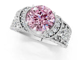 White gold Fancy Pink Round  Halo Pave Diamond Engagement Ring with Milgrain Detailing_66