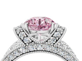 White gold Fancy Pink Round  Halo Pave Diamond Engagement Ring with Milgrain Detailing_69