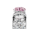 White gold Fancy Pink Round  Halo Pave Diamond Engagement Ring with Milgrain Detailing_77