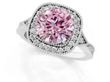 White gold Fancy Pink Round  Halo Round Diamond Milgrain Pave Engagement Ring_11