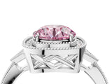 White gold Fancy Pink Round  Halo Round Diamond Milgrain Pave Engagement Ring_14