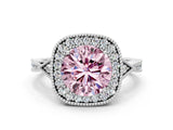 White gold Fancy Pink Round  Halo Round Diamond Milgrain Pave Engagement Ring_15
