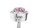 White gold Fancy Pink Round  Halo Round Diamond Milgrain Pave Engagement Ring_20