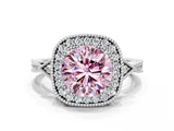 White gold Fancy Pink Round  Halo Round Diamond Milgrain Pave Engagement Ring_3