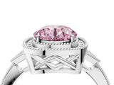 White gold Fancy Pink Round  Halo Round Diamond Milgrain Pave Engagement Ring_7