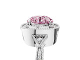 White gold Fancy Pink Round  Halo Round Diamond Milgrain Pave Engagement Ring_8