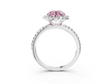 White gold Fancy Pink Round  Halo Round Diamond Pavé Band Four-Prong Ring_6