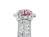 White gold Fancy Pink Round  Halo Round Diamond Pave Band with Prong Setting 1