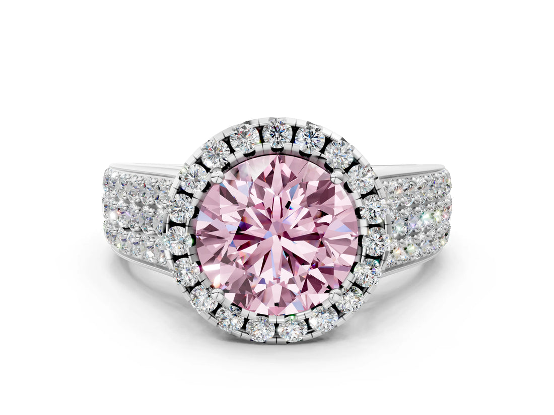White gold Fancy Pink Round  Halo Round Diamond Pave Band with Prong Setting_24