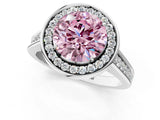 White gold Fancy Pink Round  Halo Solitaire Diamond Ring with Pave Band and Bezel Setting_30