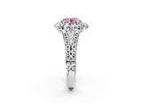 White gold Fancy Pink Round  Halo Split Shank Diamond Engagement Ring with Pave Band and Four-Prong Setting_2