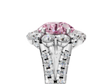 White gold Fancy Pink Round  Halo Split Shank Diamond Engagement Ring with Pave Band and Four-Prong Setting_5