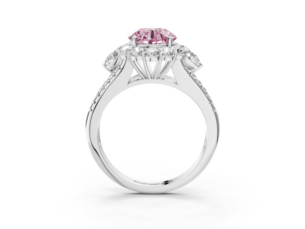 Platinum Fancy Pink Round  Halo Split Shank Diamond Engagement Ring with Prong Setting