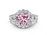 White gold Fancy Pink Round  Halo Split Shank Diamond Engagement Ring with Prong Setting