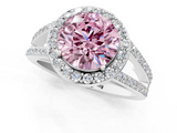 White gold Fancy Pink Round  Halo Split Shank Diamond Ring with Four-Prong Setting_1