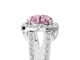 White gold Fancy Pink Round  Halo Split Shank Diamond Ring with Four-Prong Setting_5