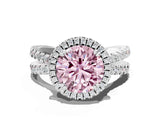 White gold Fancy Pink Round  Halo Split Shank Diamond Ring with Pavé Setting_38