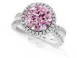 White gold Fancy Pink Round  Halo Split Shank Diamond Ring with Pavé Setting_39