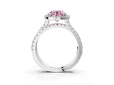 White gold Fancy Pink Round  Halo Split Shank Diamond Ring with Pavé Setting_40