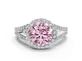 White gold Fancy Pink Round  Halo Split Shank Diamond Ring with Prong Setting
