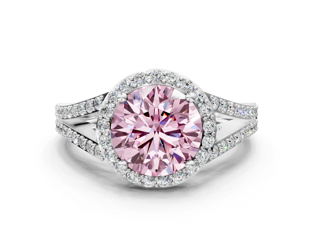 White gold Fancy Pink Round  Halo Split Shank Pave Diamond Ring with Four-Prong Setting_29
