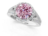 White gold Fancy Pink Round  Halo Split Shank Pave Diamond Ring with Four-Prong Setting_30