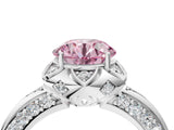 White gold Fancy Pink Round  Halo Split Shank Pave Diamond Ring with Petal Prong Setting_36