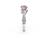 White gold Fancy Pink Round  Halo Twist Band Solitaire Prong Setting Ring_2