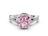 White gold Fancy Pink Round  Halo Twist Band Solitaire Prong Setting Ring