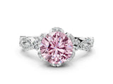 White gold Fancy Pink Round  Halo Twist Band Solitaire Ring with Six-Prong Setting_3