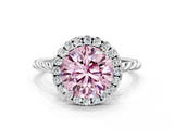 White gold Fancy Pink Round  Halo Twisted Band Four-Prong Diamond Ring