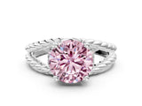 White gold Fancy Pink Round  Halo Twisted Band Four-Prong Ring_32