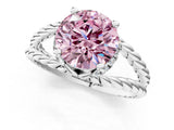 White gold Fancy Pink Round  Halo Twisted Band Four-Prong Ring_33